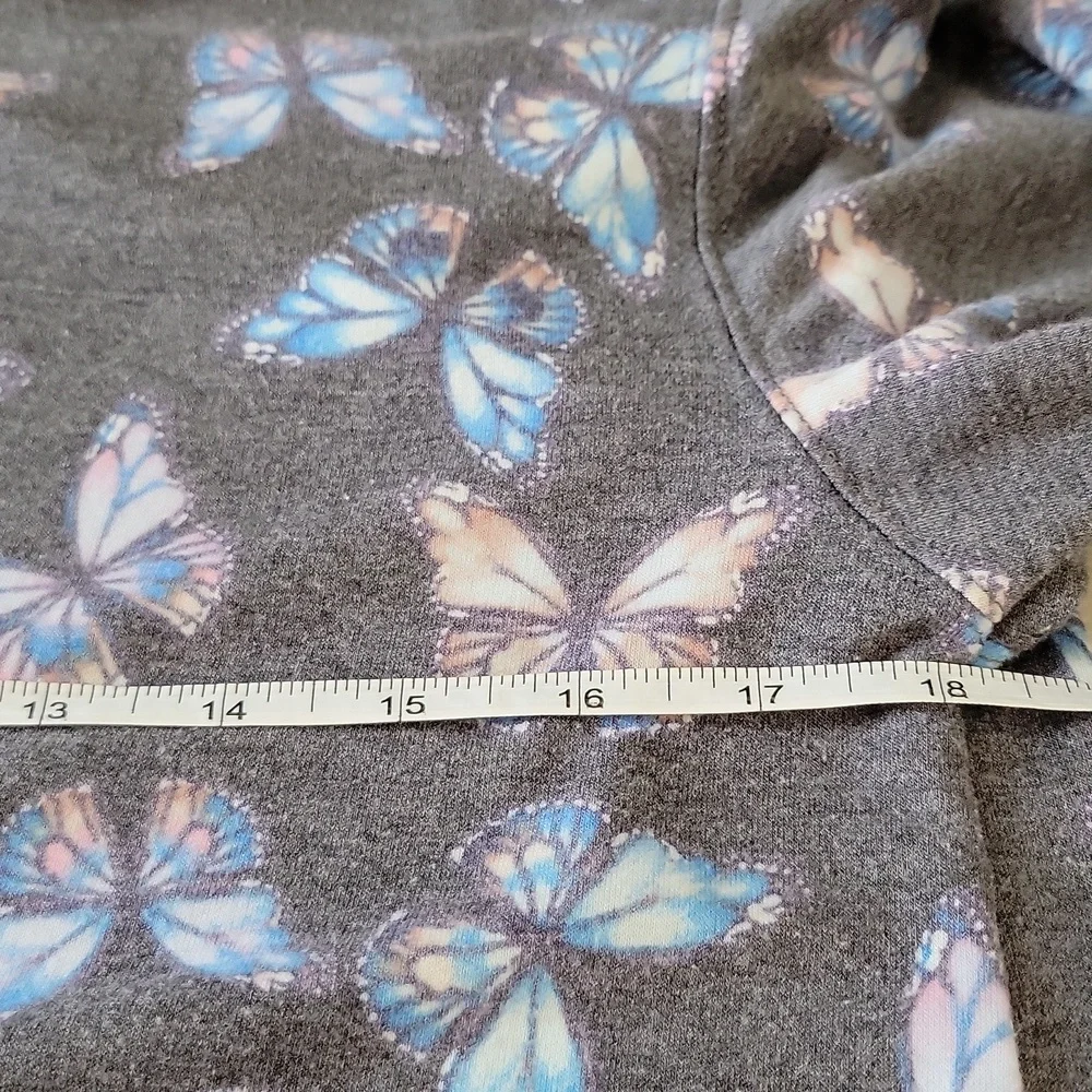 Art Class Girls Butterfly Print Hoodie Sweatshirt Grey Long Sleeve XL 14/16